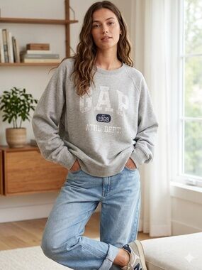 GAP Heather Gray Distressed Logo Sweatshirt